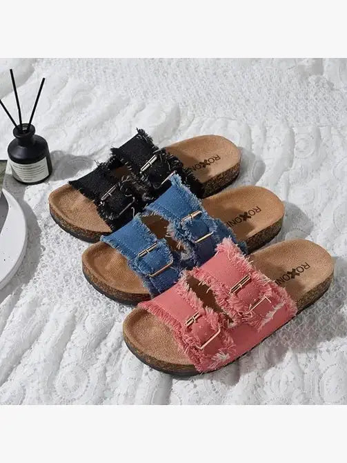 Denim Fringe Sandals