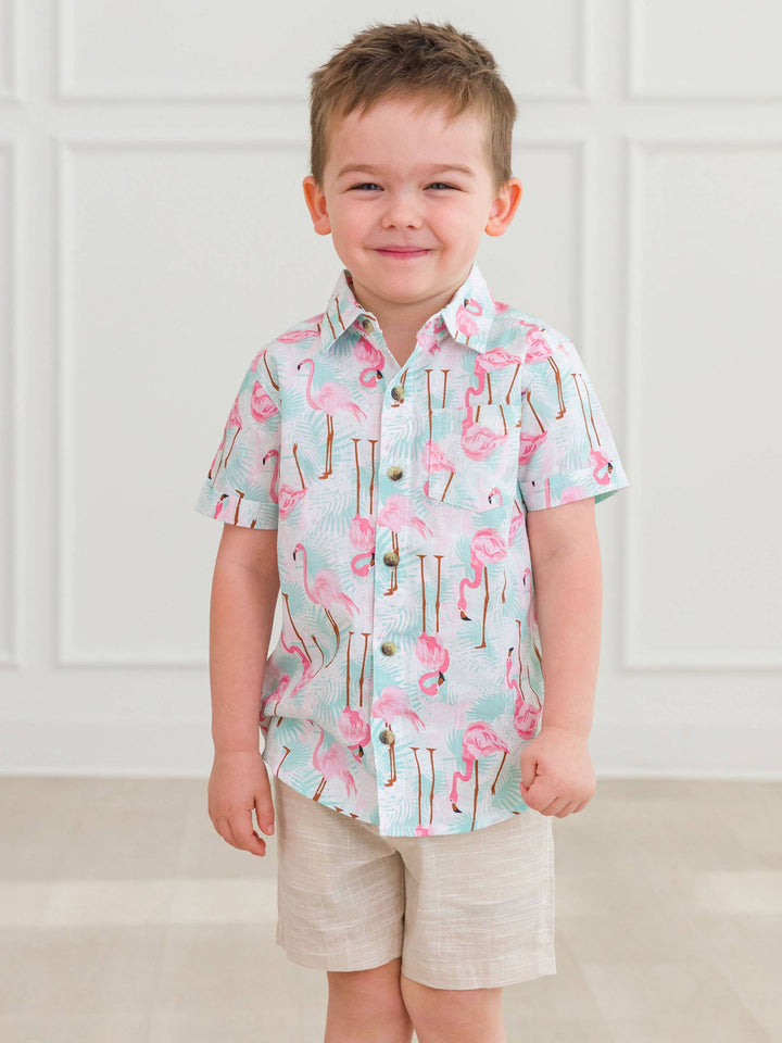 Boys Flamingo Button Down Shirt
