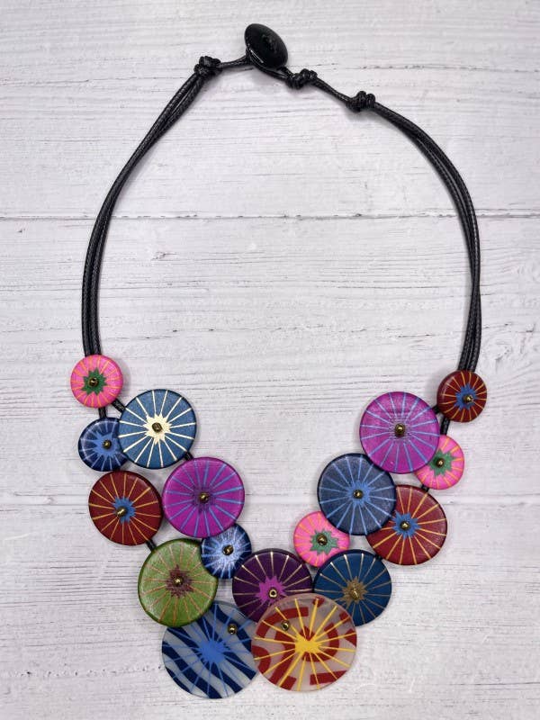 Multi Color Wood Button Loop Necklace