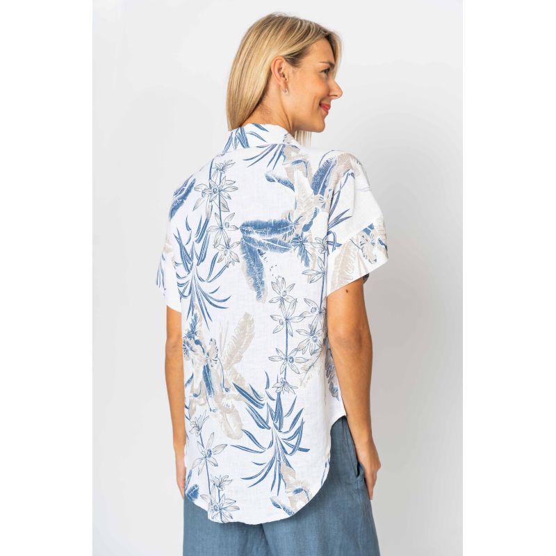 Look Mode Banana Leaf Print Linen Shirt