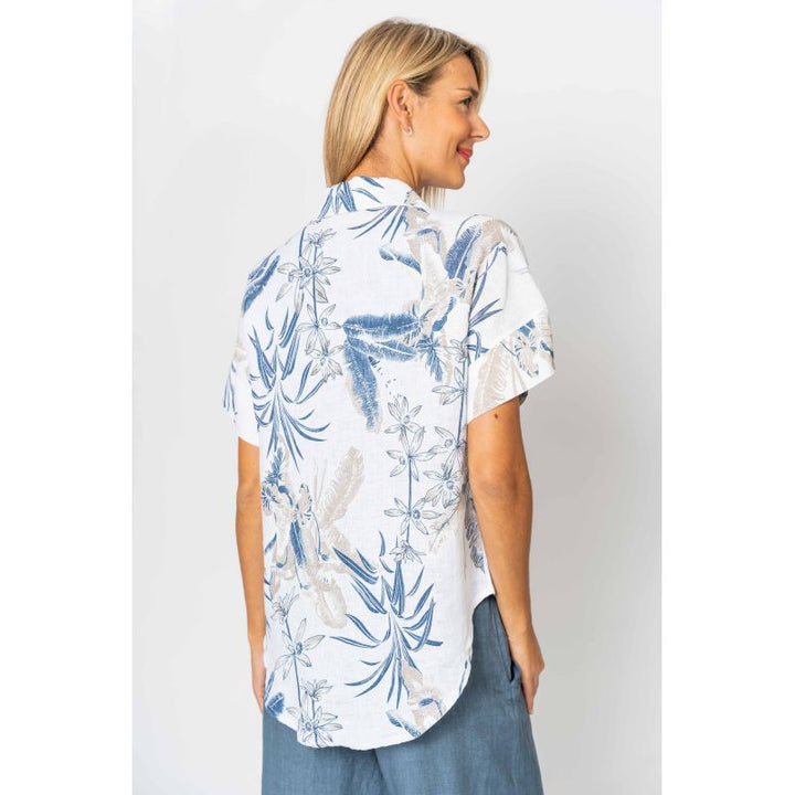 Look Mode Banana Leaf Print Linen Shirt