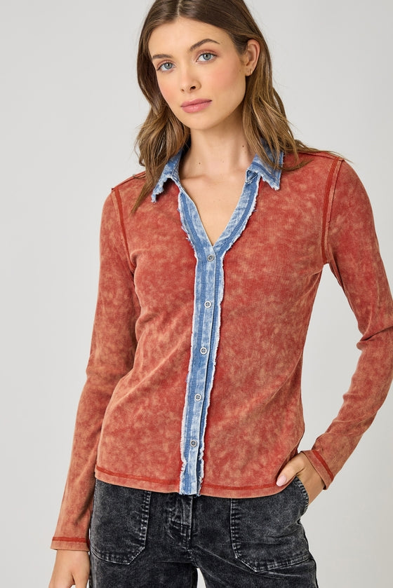 Washed Thermal Button Down