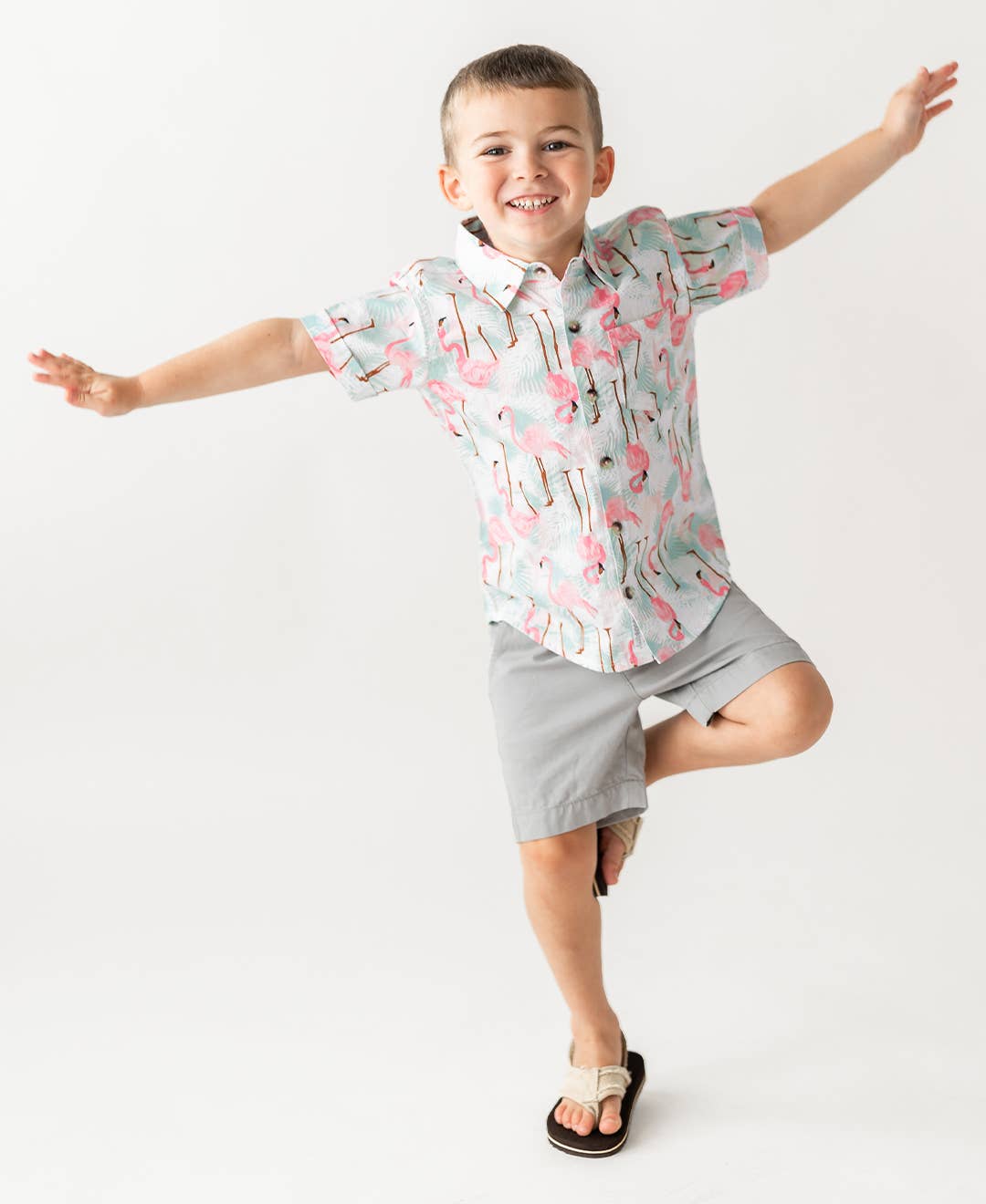 Boys Flamingo Button Down Shirt