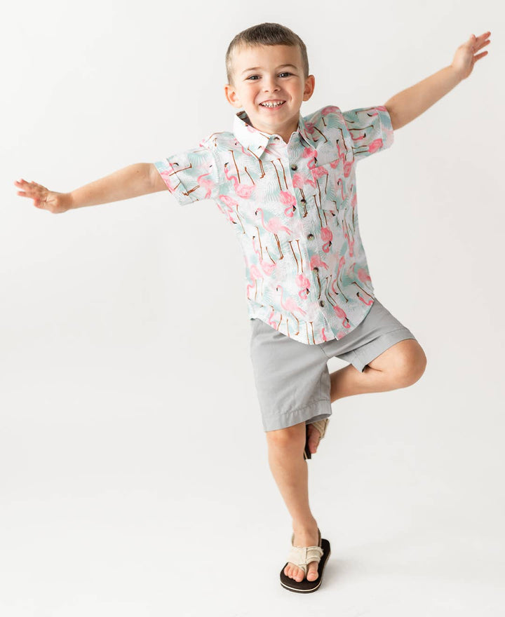 Boys Flamingo Button Down Shirt