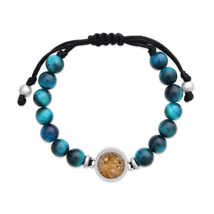 Beaded Bracelet Adjustable - Round - Blue Tiger Eye (FMB Sand)