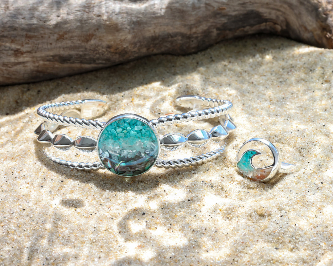Boho Cuff Bracelet - Round - Ocean Gradient (Abalone)
