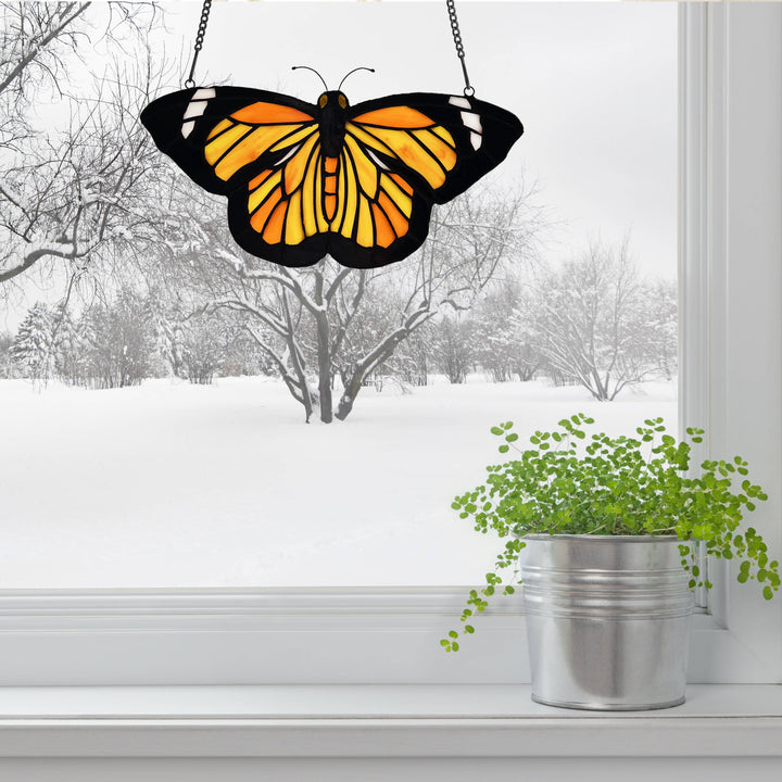 Monarch Butterfly Stained Glass Panel