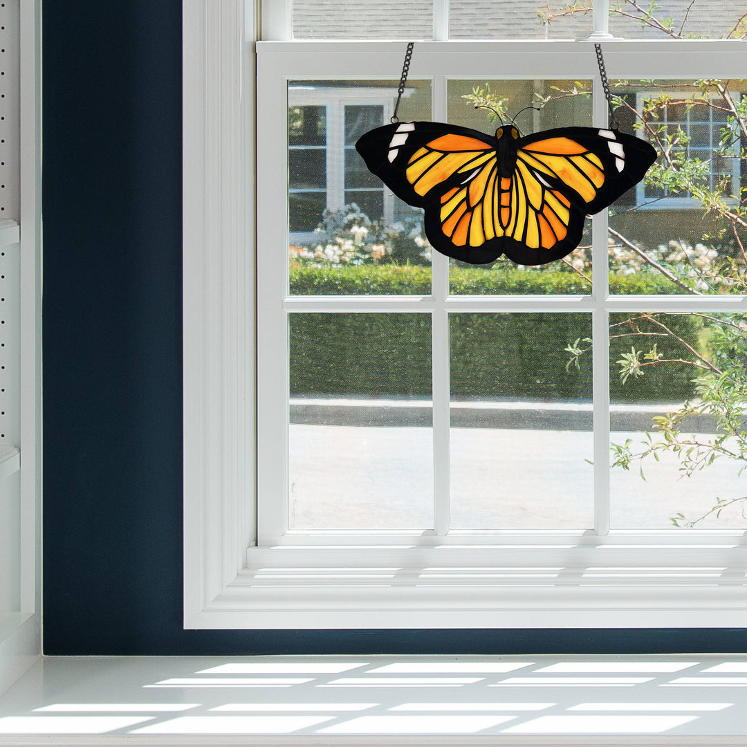 Monarch Butterfly Stained Glass Panel