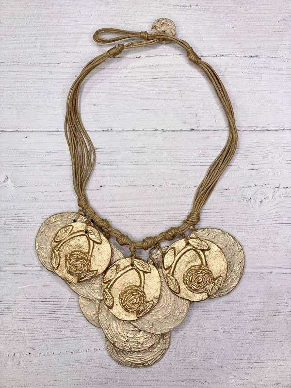Gold Disk Paper Mache  Necklace