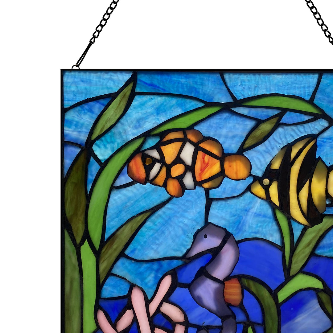 Blue Ocean Stained Glass Panel