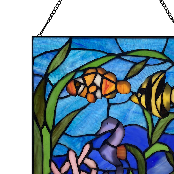 Blue Ocean Stained Glass Panel