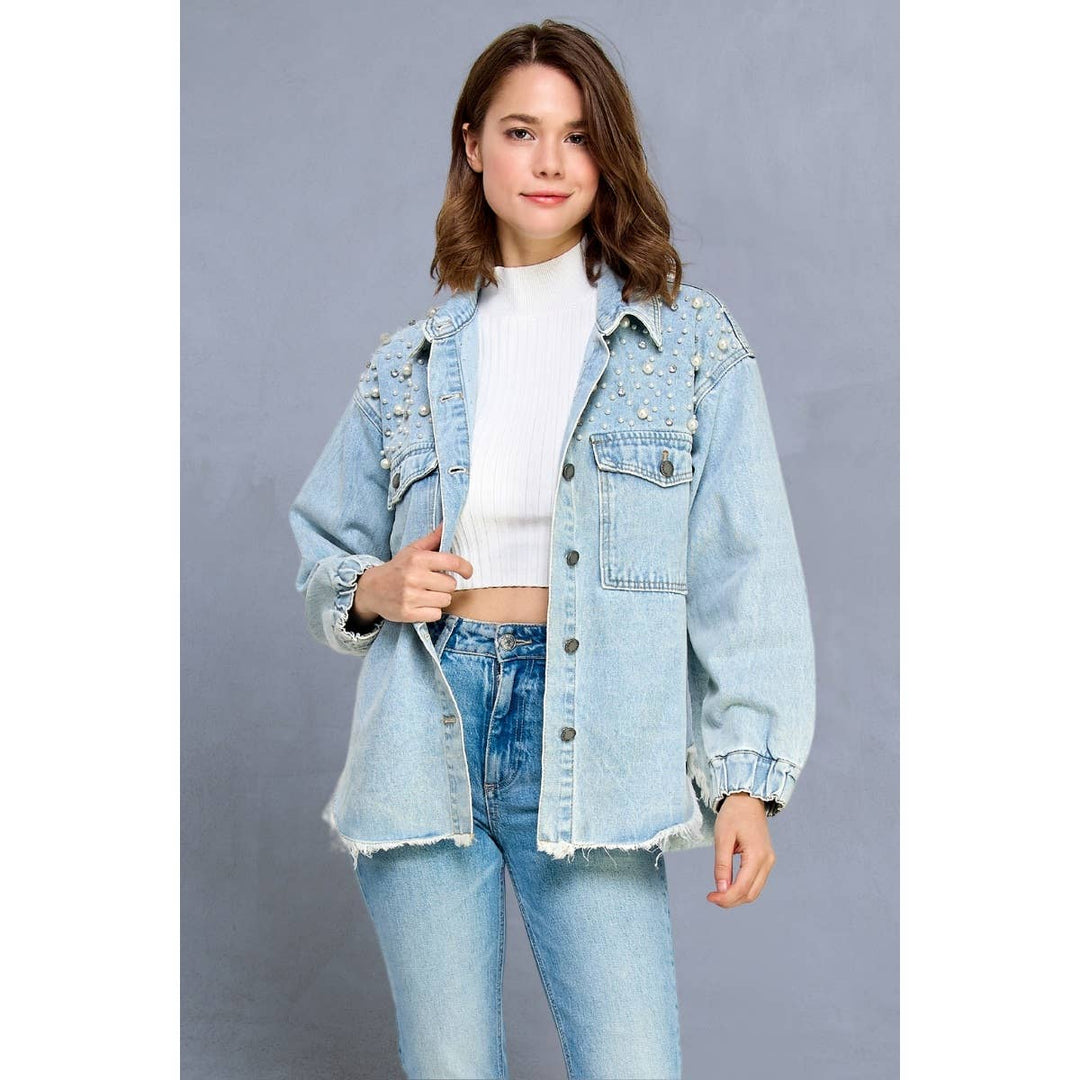 Pearl and Rhinestone Denim Shacket