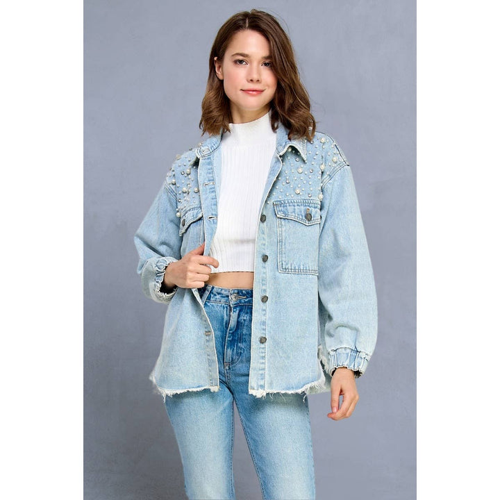 Pearl and Rhinestone Denim Shacket