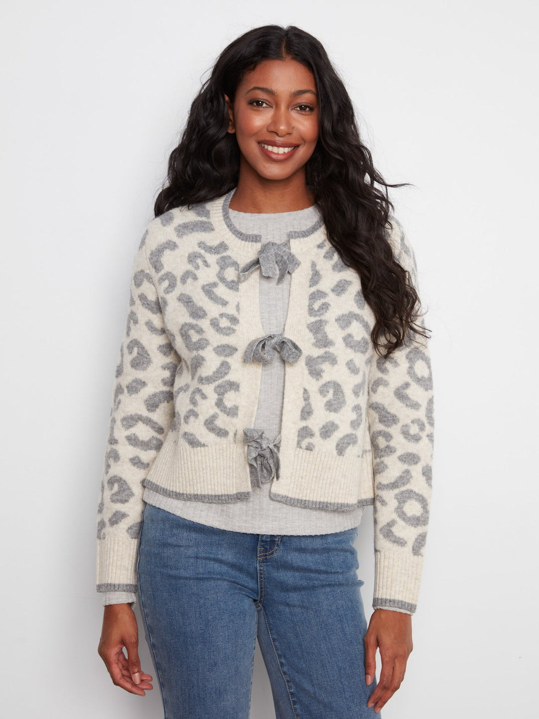 Charlie B Leopard Bow Tie Cardigan