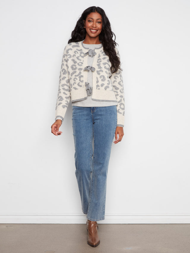 Charlie B Leopard Bow Tie Cardigan