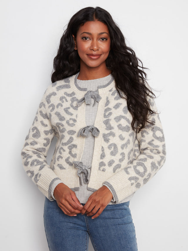 Charlie B Leopard Bow Tie Cardigan