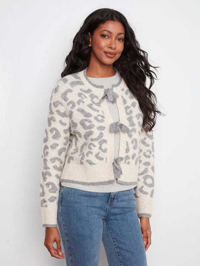 Charlie B Leopard Bow Tie Cardigan