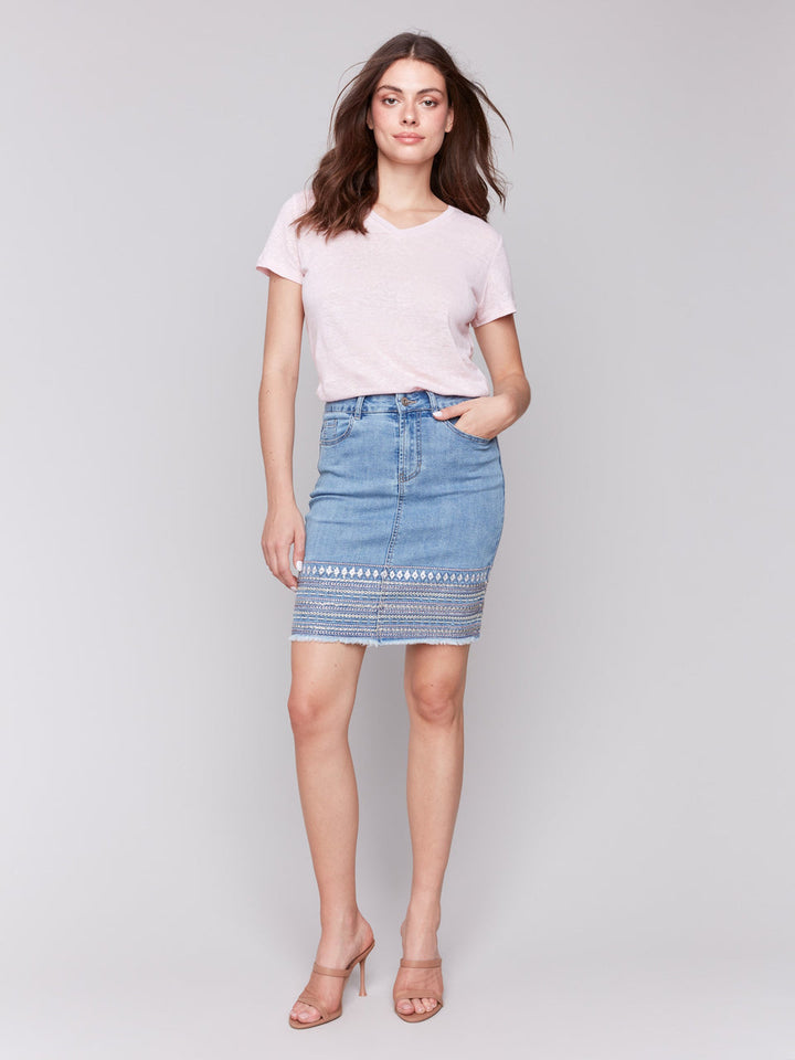 Charlie B Embroidered Denim Skort