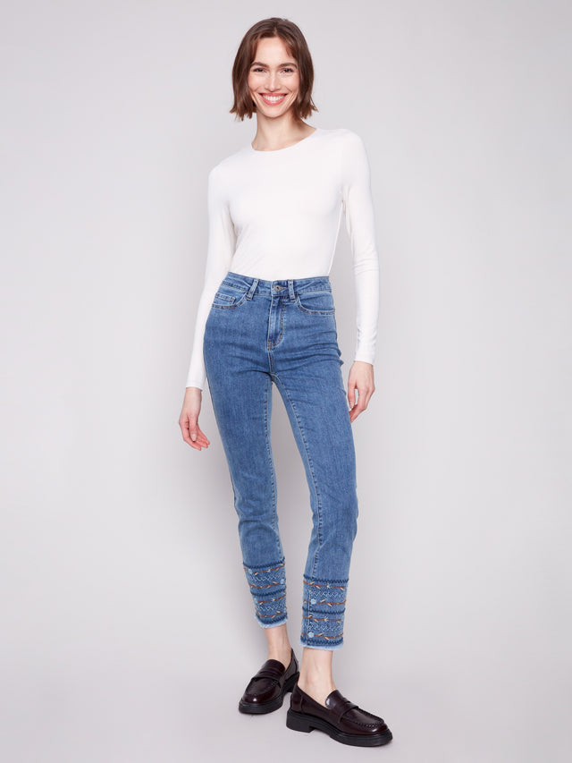 Charlie B Embroidered Hem Jean