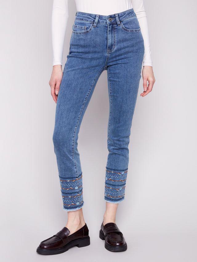 Charlie B Embroidered Hem Jean