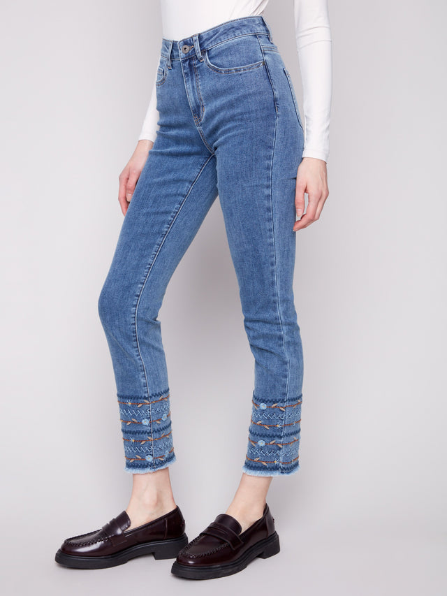Charlie B Embroidered Hem Jean
