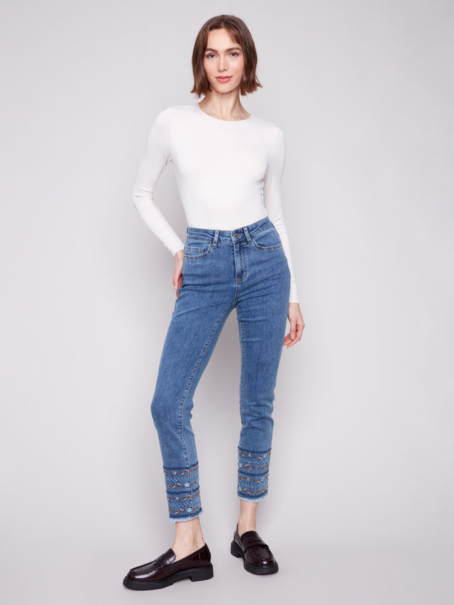 Charlie B Embroidered Hem Jean