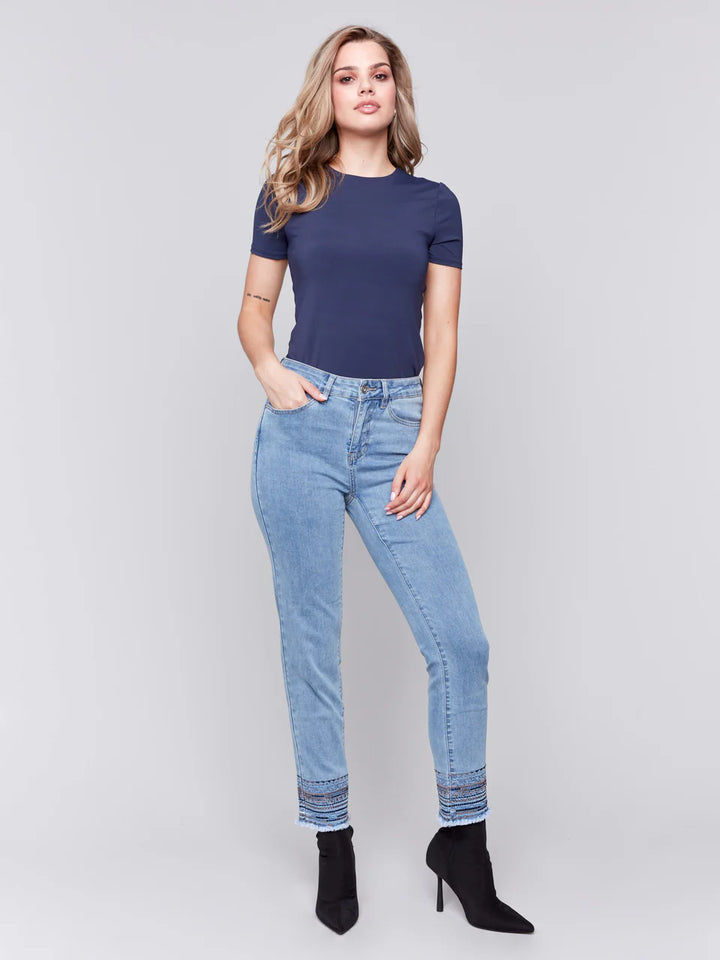 Charlie B Embroidered Hem Jean