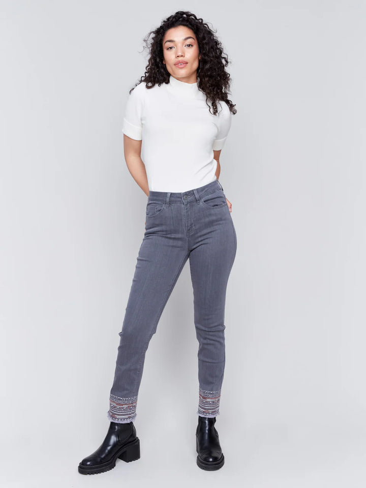 Charlie B Embroidered Hem Jean