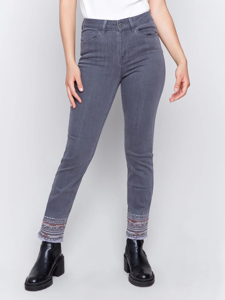 Charlie B Embroidered Hem Jean