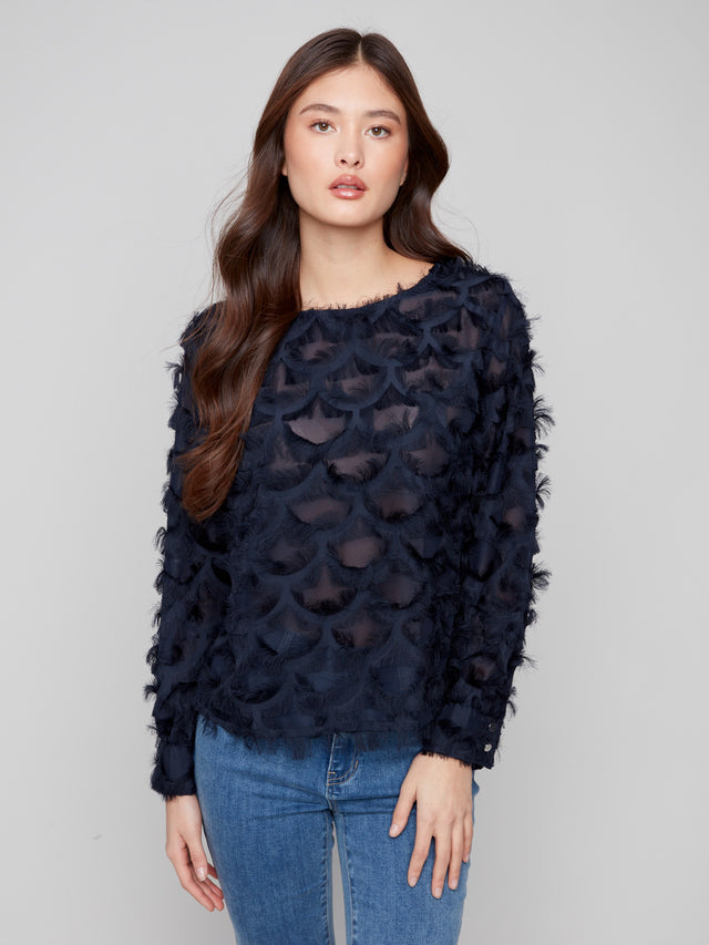 Charlie B Navy Eyelash Blouse