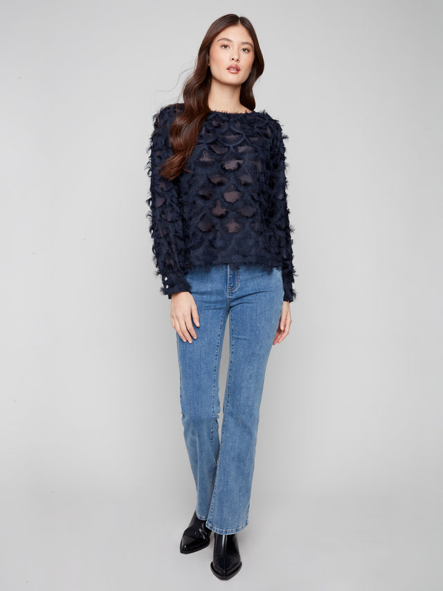 Charlie B Navy Eyelash Blouse