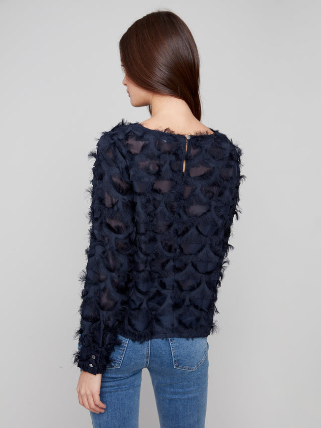 Charlie B Navy Eyelash Blouse