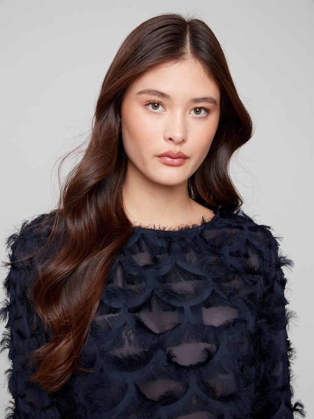 Charlie B Navy Eyelash Blouse