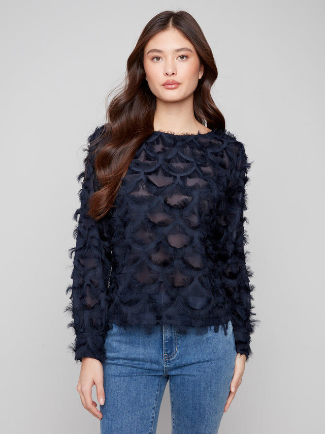 Charlie B Navy Eyelash Blouse