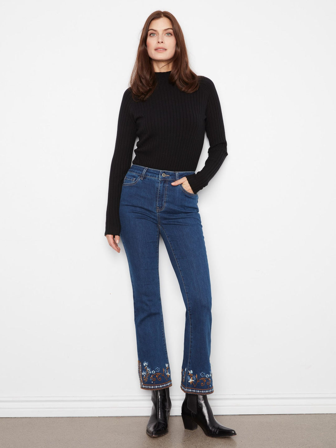 Charlie B Floral Hem Flare Jeans