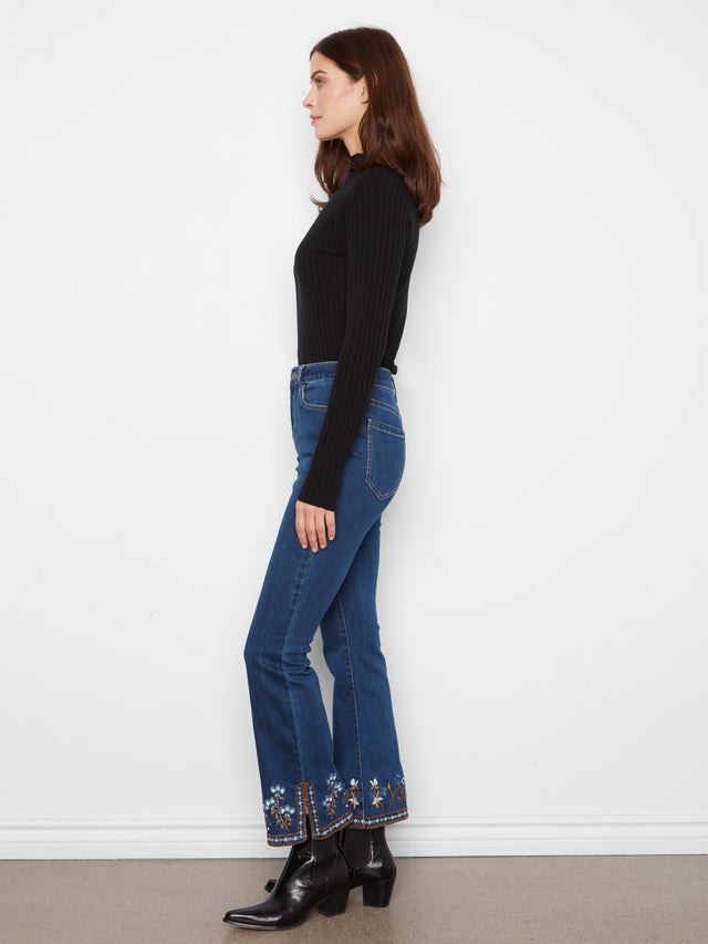 Charlie B Floral Hem Flare Jeans