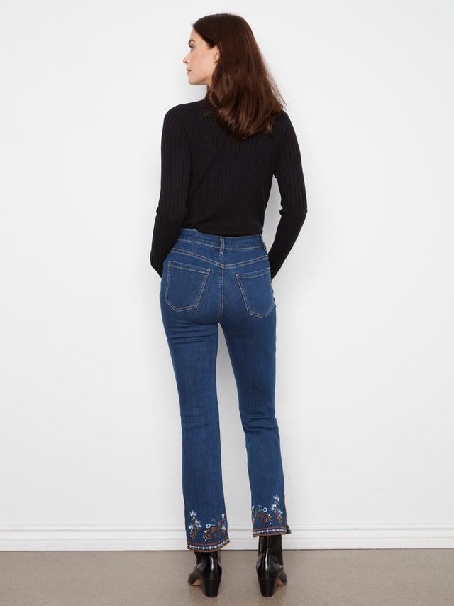 Charlie B Floral Hem Flare Jeans