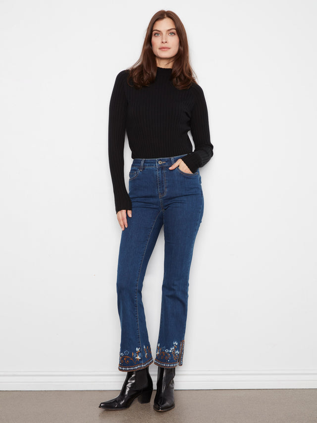Charlie B Floral Hem Flare Jeans