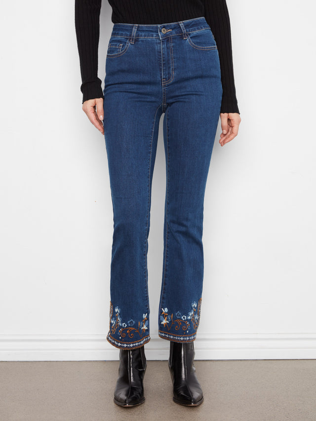 Charlie B Floral Hem Flare Jeans
