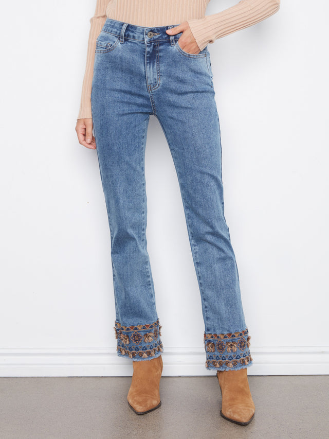 Charlie B Fringed Flare Jeans