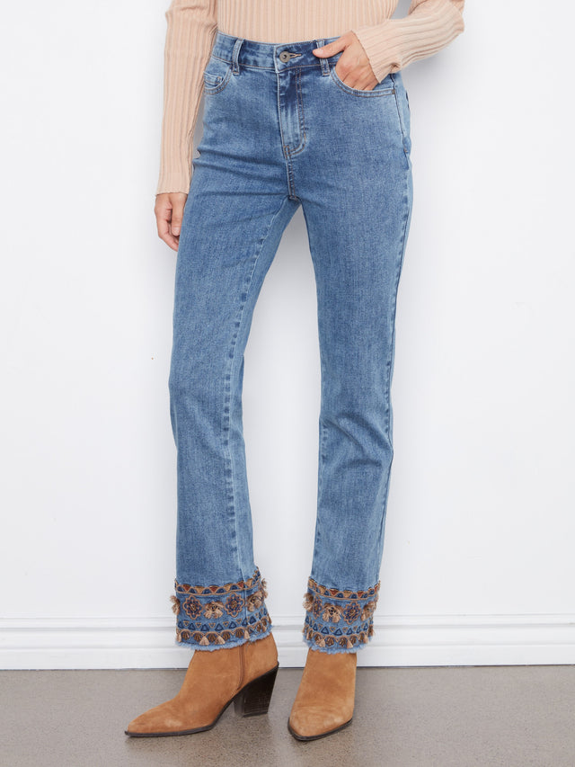 Charlie B Fringed Flare Jeans