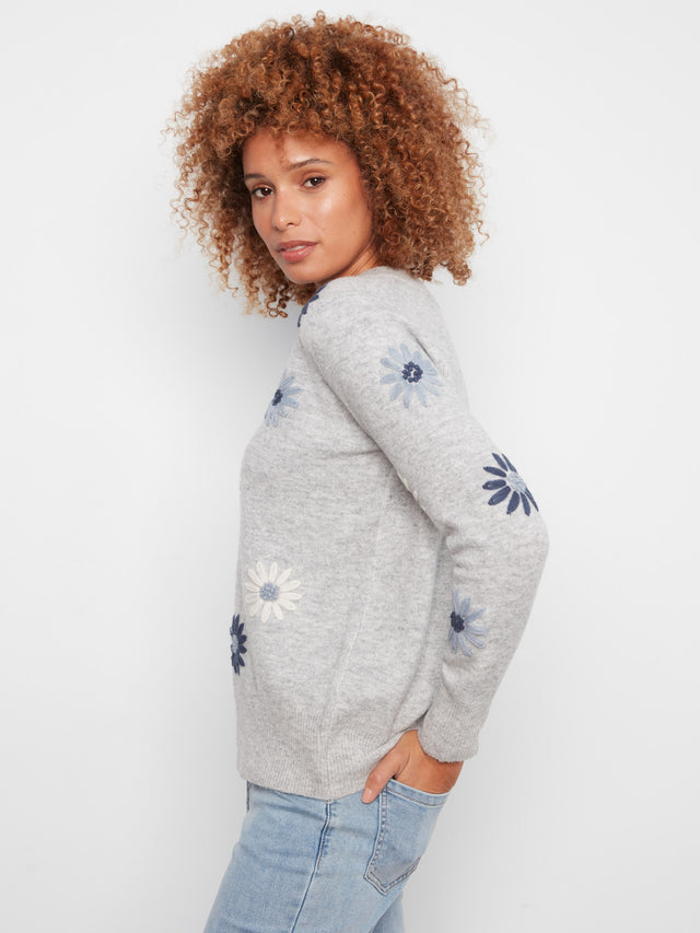Charlie B Floral Embroidered V-Neck Sweater