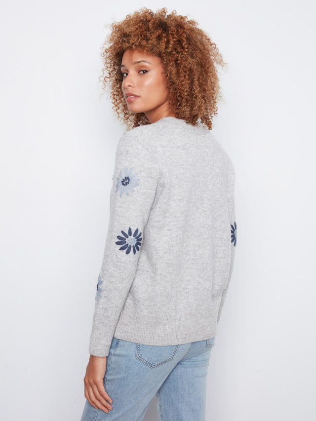 Charlie B Floral Embroidered V-Neck Sweater