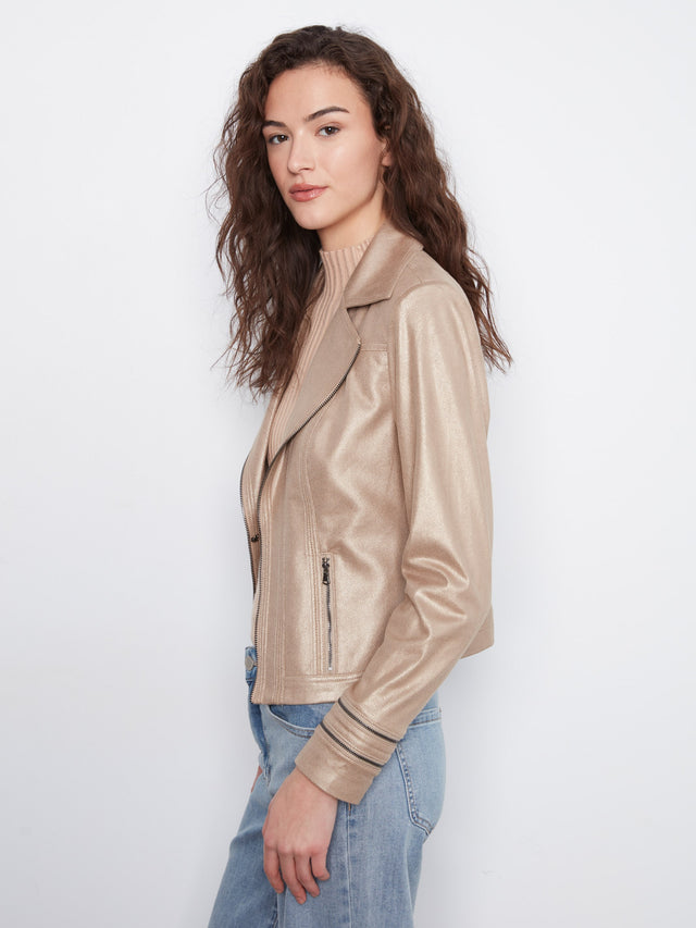 Charlie B Foiled Faux Leather Jacket