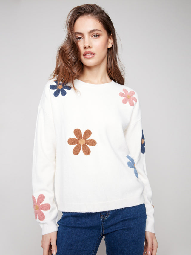 Charlie B Boucle Flower Sweater