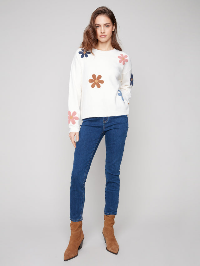 Charlie B Boucle Flower Sweater