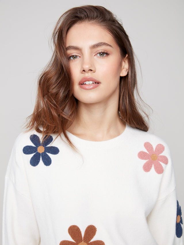 Charlie B Boucle Flower Sweater