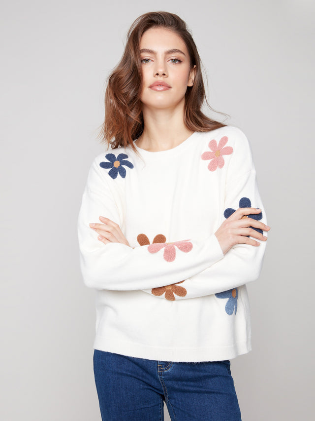 Charlie B Boucle Flower Sweater