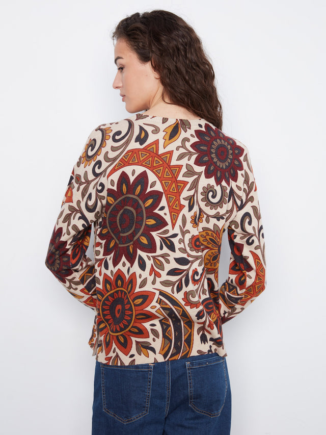 Charlie B Print Sweater w/ Side Buttons