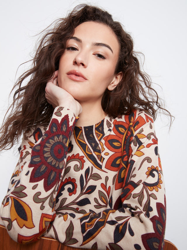 Charlie B Print Sweater w/ Side Buttons